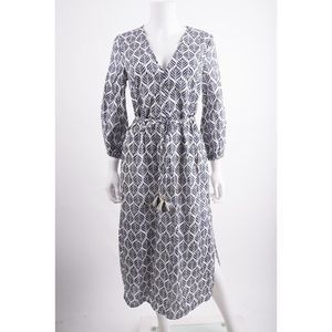 Boden Womans Daria Midi Dress UK 8 US 4 Navy Blue Fern Leaves Belted NWT